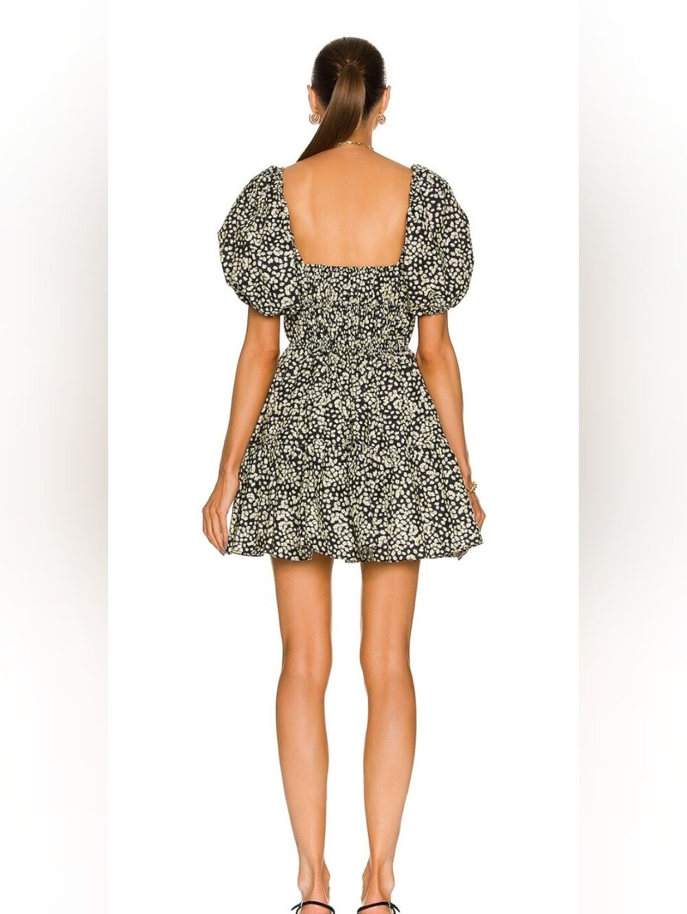 NWOT Matteau Shirred Peasant Puff Sleeve Mini Dress In Midnight Daisy - Picture 3 of 10